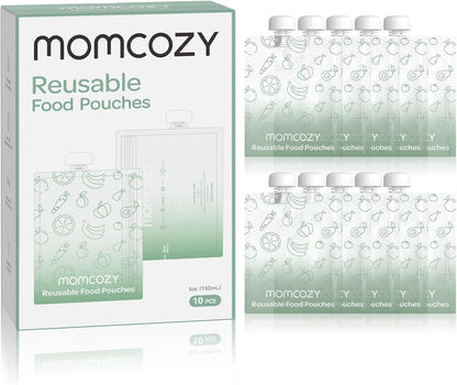 Momcozy Reusable Baby Food Pouches for Toddlers,BPA Free Plastic,Food Safe,Freezer Safe,Refillable for Applesauce Yogurt & Puree Squeeze Pouch,10 packs,5oz