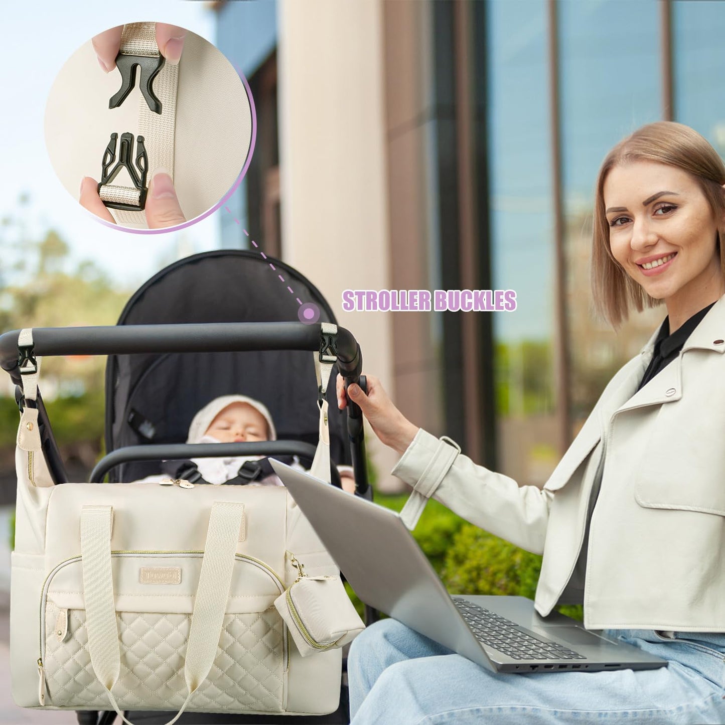 Tuwubi Diaper Bag Tote,Baby Diaper Bag with Pacifier Case Large Travel Diaper Tote Caddy for Mom and Dad Multifunction Large Baby Bag - M-Pink