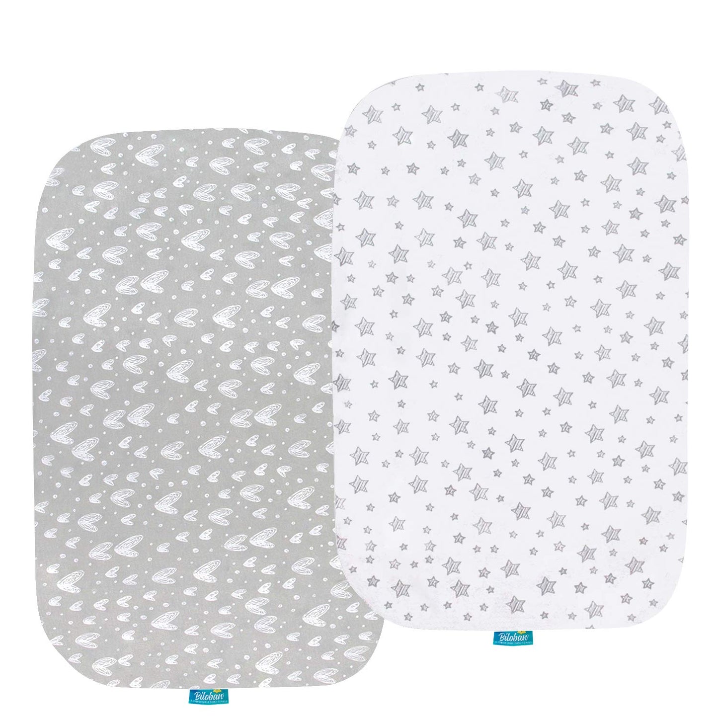 Bassinet Sheets Fit for Simmons Kids By The Bed City Sleeper Bassinet(Twins), Moses Basket and Hospital Bassinet, 100% Cotton, 2 Pack, Gray and White Print - Colors B