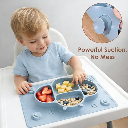 ROCCED Suction Plates for Baby Placemat Spoon Fork Set for Toddlers, Silicone Baby Plates with Suction Baby Dishes for Kids Plates-pale mauve