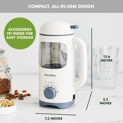 GreenPan 30oz Nut Milk Maker Machine, 15-in-1 for Homemade Almond, Oat, Soy, Coconut, Plant-Based Non-Dairy Beverages, Soups, BPA-Free Glass, Automatic Self-Clean, Delay Start, Pink