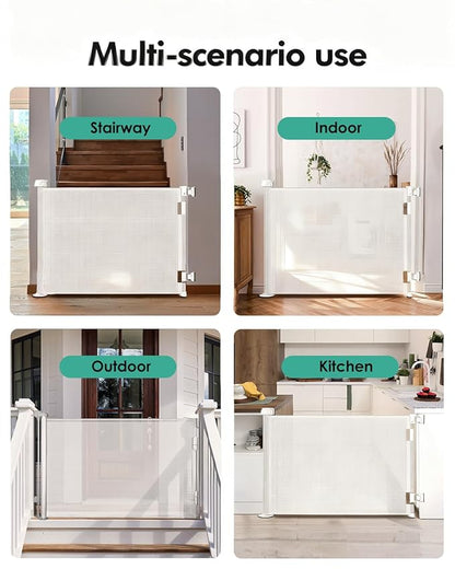 2PCS Retractable Baby Gates, Mesh Dog Gate for Doorways, 33.6" Tall, Expands to 55" Wide,Pet Safety Essential Fit for Baseboards, Wide Toddlers Gates for Hallways, Indoor & Outdoor,White
