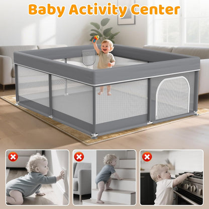 Foldable Baby Playpen: 71” x 59” Super Large Playpen for Babies and Toddlers - Portable Play Pen for Babies with Breathable Mesh & 2 Pulling Handle - Baby Play Yard for Outdoor & Indoor