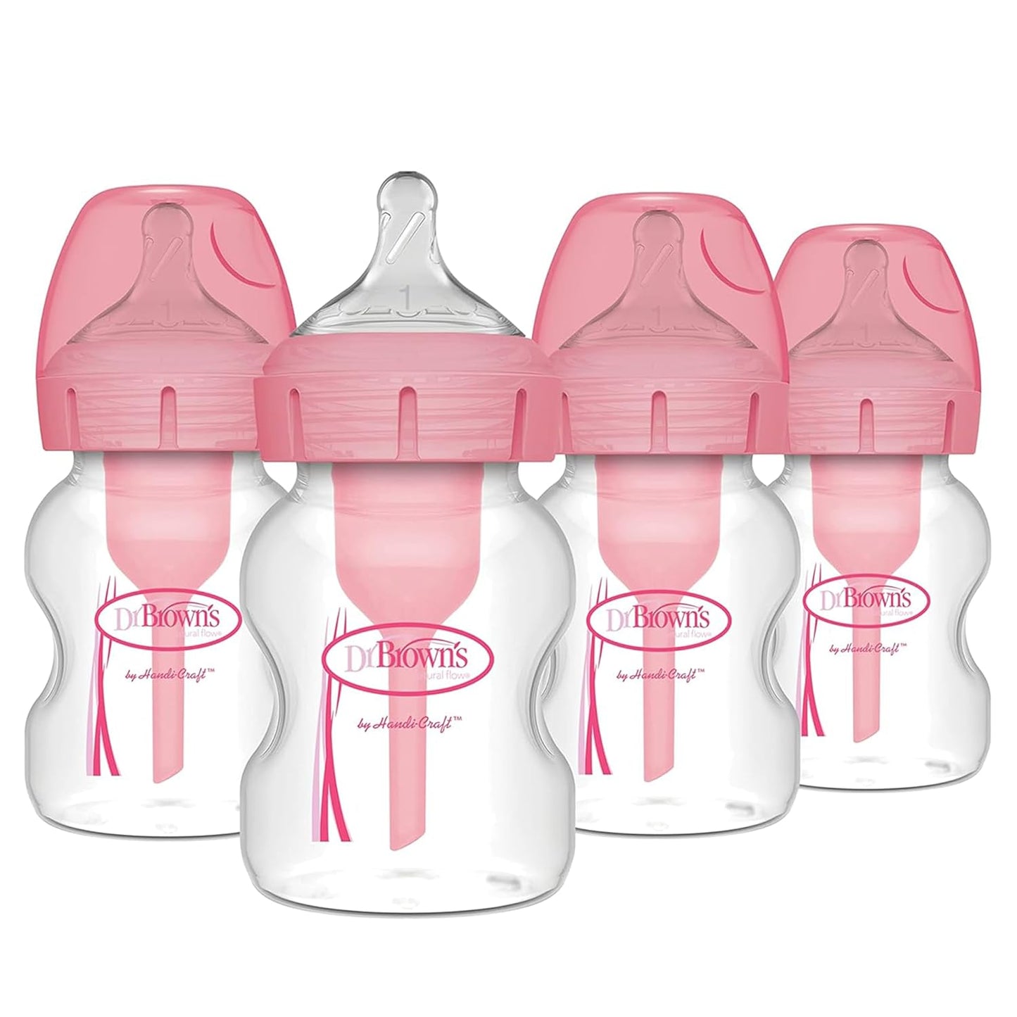Dr. Brown’s Natural Flow® Anti-Colic Options+™ Wide-Neck Baby Bottles 5 oz/150 mL, with Level 1 Slow Flow Nipple, 4 Pack, 0m+