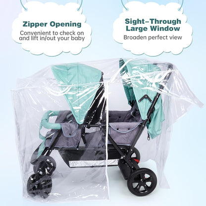 Double Stroller Rain Cover, Waterproof Weather Shield for Tandem Double Stroller, Twins Stroller Cover for Rain/Wind/Snow/Cold/Dust, Childseat Stroller Weather Shield, Baby Outdoor Accessories