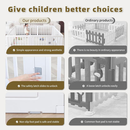 Baby Playpen Kids Activity Centre Safety Play Yard Home Indoor Outdoor New Pen (Multicolour) (White) (Macarons Classic Set 14 Panel)