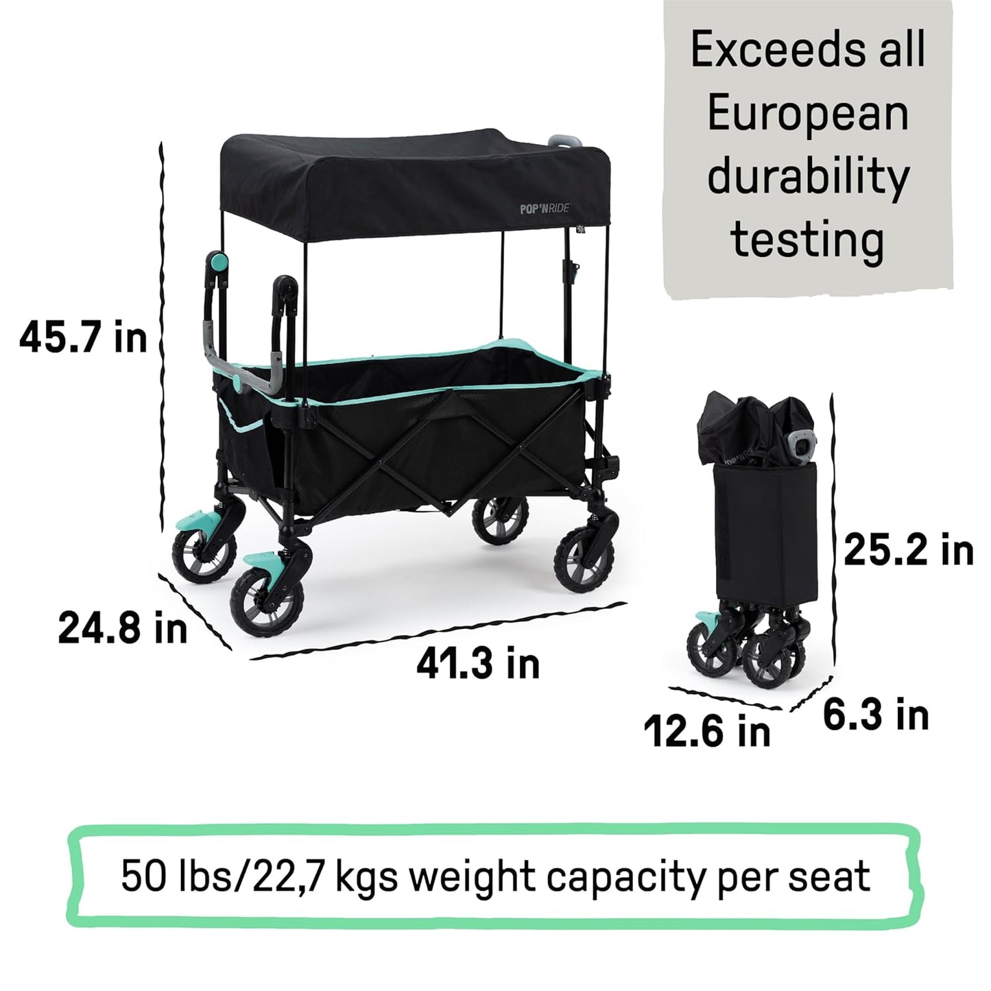 Ingenuity Ingenuity Pop 'N Ride Lightweight Stroller Wagon - Face-to-Face Seats for 2 with 3-Point Harnesses & Sun Canopy