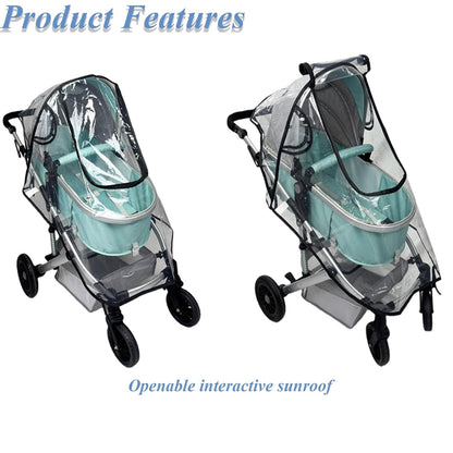 Unisize Pet Stroller Rain Cover - Foldable Clear Protection for Snow, Wind & Rain, Suitable for Most Models