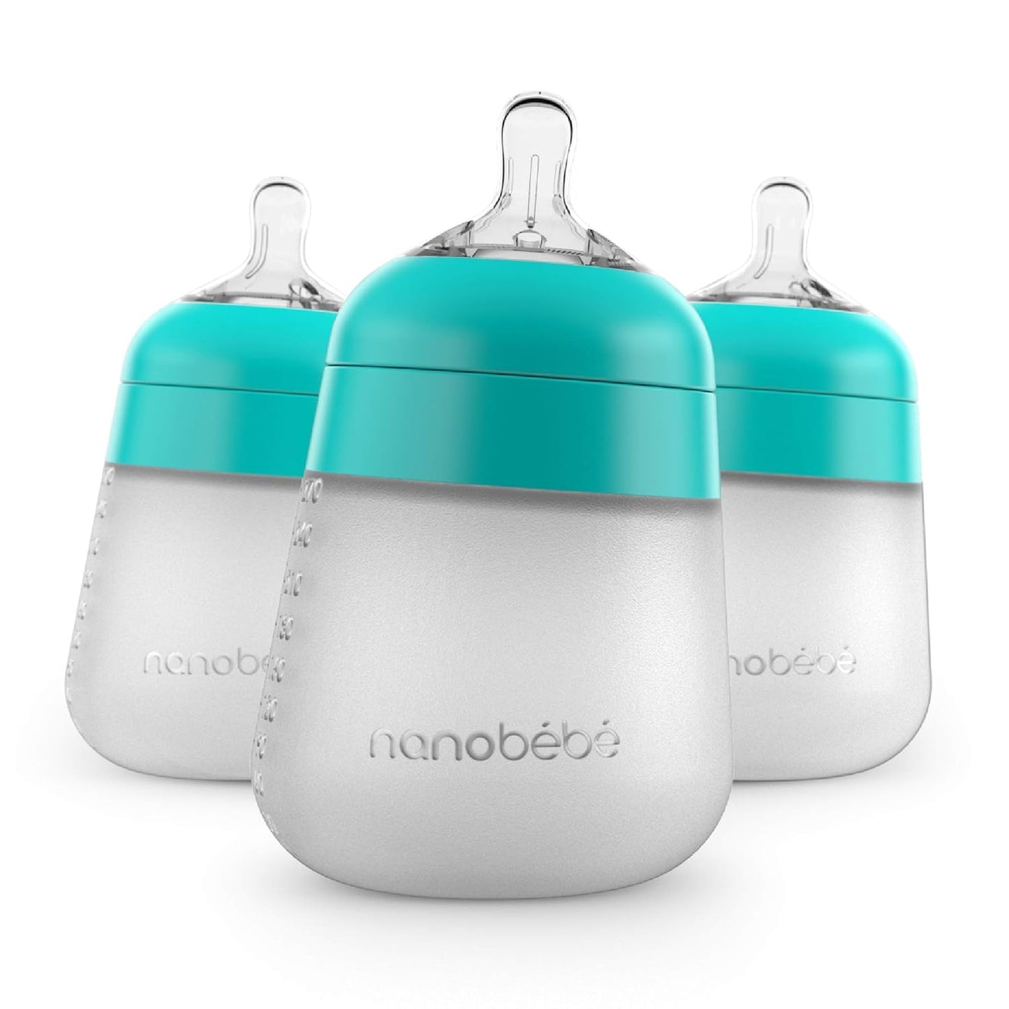 Nanobebe Flexy Silicone Baby Bottle, Anti-Colic, Natural Feel, Non-Collapsing Nipple, Non-Tip Stable Base, Easy to Clean 4-Pack, Pink/White, 5 oz