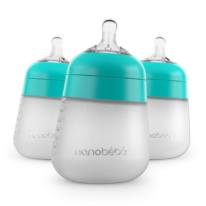 Nanobebe Flexy Silicone Baby Bottle, Anti-Colic, Natural Feel, Non-Collapsing Nipple, Non-Tip Stable Base, Easy to Clean 4-Pack, Pink/White, 5 oz