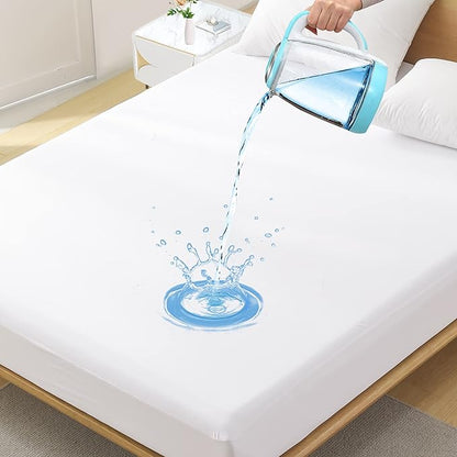 Twin Waterproof Mattress Protector - Noiseless, Breathable, Machine Washable Fitted Mattress Cover with Deep Pockets up to 5”-21”（White）