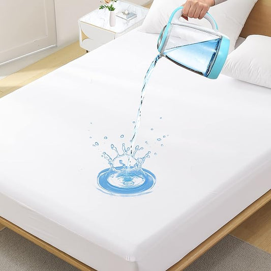 California King Waterproof Mattress Protector - Noiseless, Breathable, Machine Washable Fitted Mattress Cover with Deep Pocket up to 5”-21”（White）