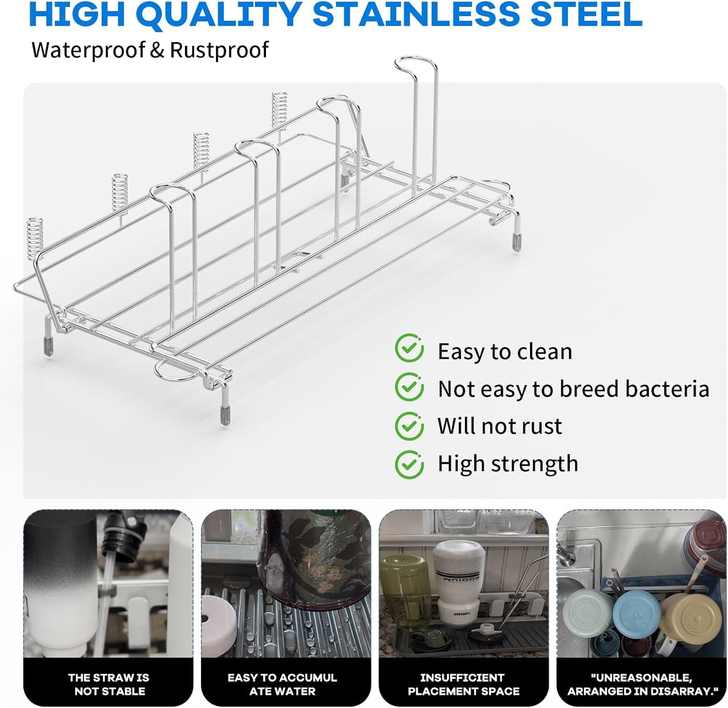 Baby Bottle Drying Rack Organizer Stainless Steel Large Countertop Glass Water Bottle Dryer Holder with Diatomite Stone Quick Dry Easy Clean and Brush Holder