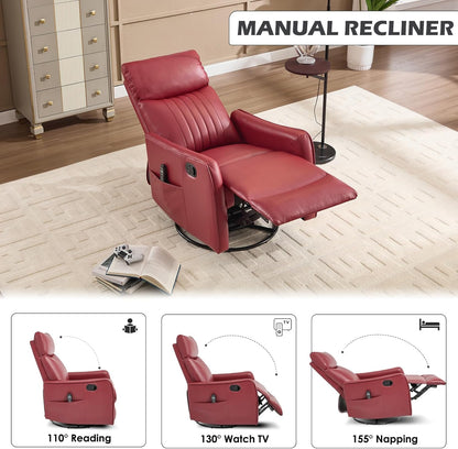 Trustyue Swivel Rocker Recliner Chair, 360° Swivel Recliner with Heat and Massage, Rocker Recliner Nursery Glider Chair with Side Pockets for Living Room (Beige, Fabric)