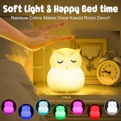 Baby Night Light for Car Seat- Dimming Function 9 Colors Changing Eye Caring Portable Rechargeable & Timing Bedside Lamp Light Up Toddler Bed Room Travel Essentials Squishy Silicone Infant BPA Free