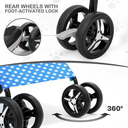 MoNiBloom 4 Wheels Pet Stroller, Easy-Fold Puppy Cage Jogger Stroller with Sun Cover, Pad and Rear Storage Bag, Breathable and Visible Mesh for Small/Medium Pets up to 22 lbs, Black
