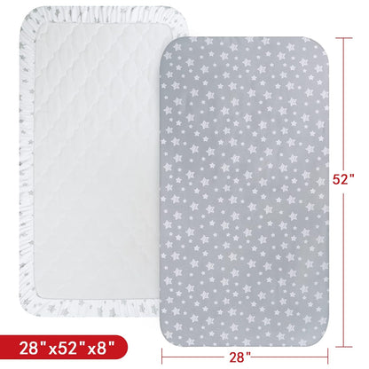 Pack and Play Sheets, 2 Pack Mini Crib Sheets, Stretchy Playard Fitted Sheet, Compatible with Graco Pack n Play, Soft and Breathable Material, Planet & Flower