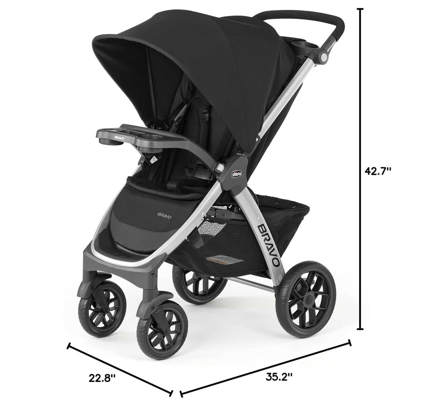 Chicco Bravo LE ClearTex Full-Size Stroller for Babies and Toddlers, UPF-Rated Canopy, GREENGUARD Gold Certified, Lightweight, One-Hand Compact Fold, Pewter/Grey