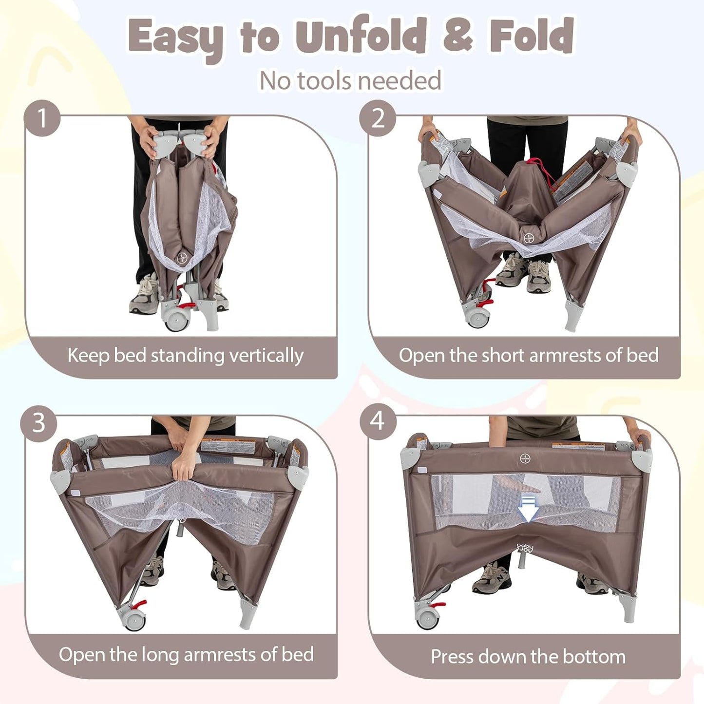 BABY JOY 5-in-1 Pack and Play, Portable Baby Bedside Sleeper with Bassinet, U-Shaped Diaper Changer, Safety Strap, Side Zipper Entrance, Hangings, Bedside Crib Playard from Newborn to Toddlers (Gray)