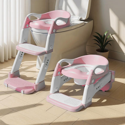 3-in-1 Potty Training Seat & Training Toilet & Potty Chair, Height AdjustableToddler Toilet Seat for Kids, Foldable Potty Training Toilet with Splash Guard & Anti-Slip Steps (Gray)