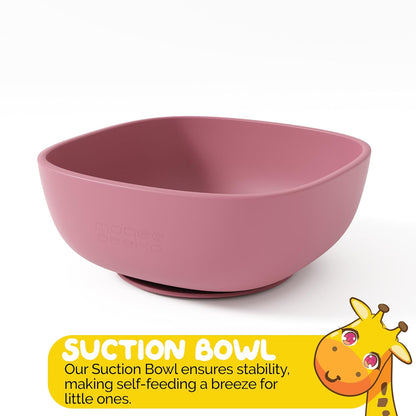 Baby Feeding Set by Muqee Peeko as a Baby Feeding Essentials in Baby Apricot Color with Baby Suction Plates for Toddlers, Baby Bowls with Suction and Baby Spoon (3 Piece Set)