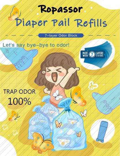 Diaper Pail Refill Bags for Munchkin Step Diaper PailGenie & Complete/Expressions (1120count) 4 Packs, 7-Layer Odor-Absorbing, Comes with One Disposable Diaper Poop Bags