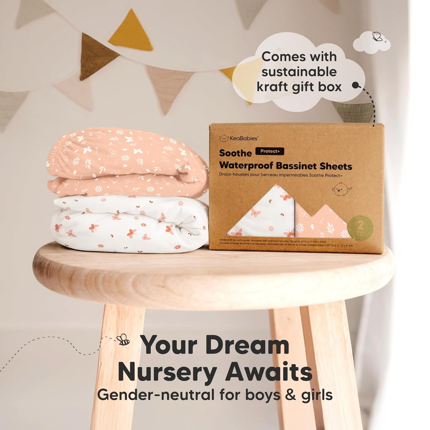 2-Pack Organic Bassinet Sheets for Girls, Boys - 100% Cotton Bassinet Mattress Sheets Compatible with Halo Bassinest Swivel Sleeper, Graco, Baby Delight, Chicco, Unisex Fitted Bassinet Sheets (Elly)