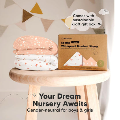 2-Pack Organic Bassinet Sheets for Girls, Boys - 100% Cotton Bassinet Mattress Sheets Compatible with Halo Bassinest Swivel Sleeper, Graco, Baby Delight, Chicco, Unisex Fitted Bassinet Sheets (Elly)
