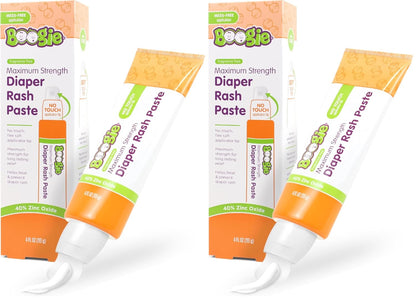 Boogie Diaper Rash Paste, Maximum Strength 40% Zinc Oxide, Mess-Free Applicator, Soothes Baby Bum, Diaper Bag Essential, 4oz