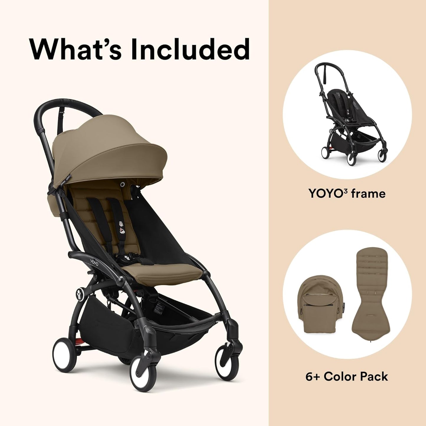 Stokke YOYO3 Stroller from 6 Months - Includes Black Frame, Seat Cushion & Canopy - Folds in & Out in a Flash - Light & Compact - Carry-On Compatible