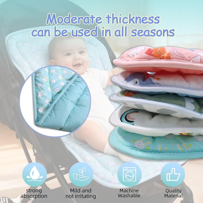 Baby Stroller Cushion, Baby Stroller Seat Liners Universal Stroller Liner, 100% Cotton Breathable and Soft Reversible Toddler Infant Car Seat Insert 34x78cm 1 Pack (Blue Rabbits)