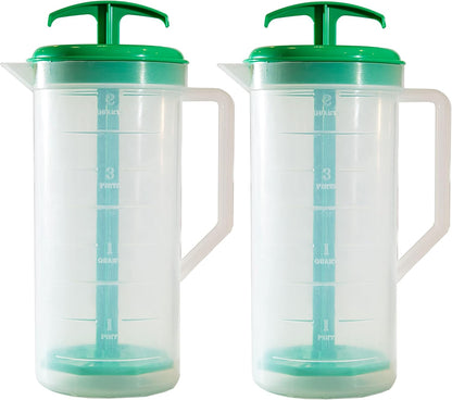 JBK Pottery 2-Quart White Mixing Pitcher with Plunger – BPA-Free Plastic Mixing Jug for Juice, Milk, Tea, Shakes, and More – Dishwasher-Safe, Spill-Proof Lid, Smart Stirring Design