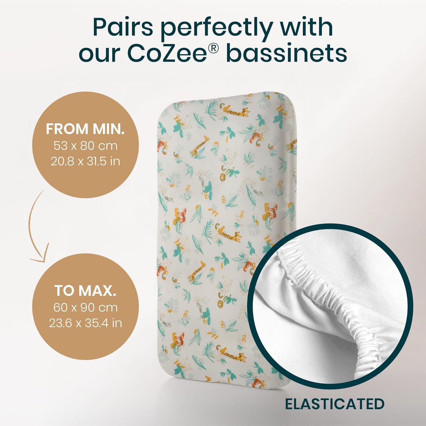Tutti Bambini Premium Bassinet Sheets (2 Pack) - Soft & Breathable Bamboo Jersey, Double-Strength Bedside Sleeper Sheets, Fits Mattresses from 20.8 x 31.5 in to 23.6 x 35.4 in (Our Planet)
