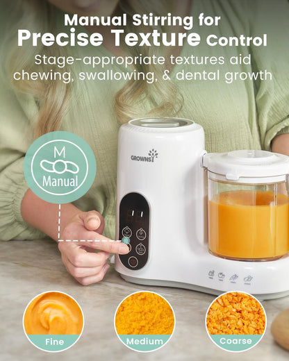 Grownsy Baby Food Maker with Steam Basket, One Step Baby Food Processor Steamer Puree Blender Grinder Mills Machine, Auto Cooking Grinding and Sterili-zing for Healthy Homemade Baby Food, Blue