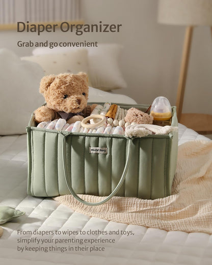 Blissful Diary Baby Diaper Caddy Organizer, Stylish Storage Basket for Newborn Essentials and Diaper Station, Gift for Baby Shower and Registry Must-Have, Mocha Brown