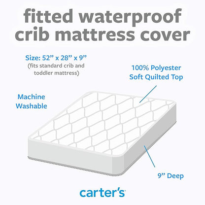 Carters Waterproof Fitted Quilted Crib and Toddler Protective Mattress Pad Cover, White