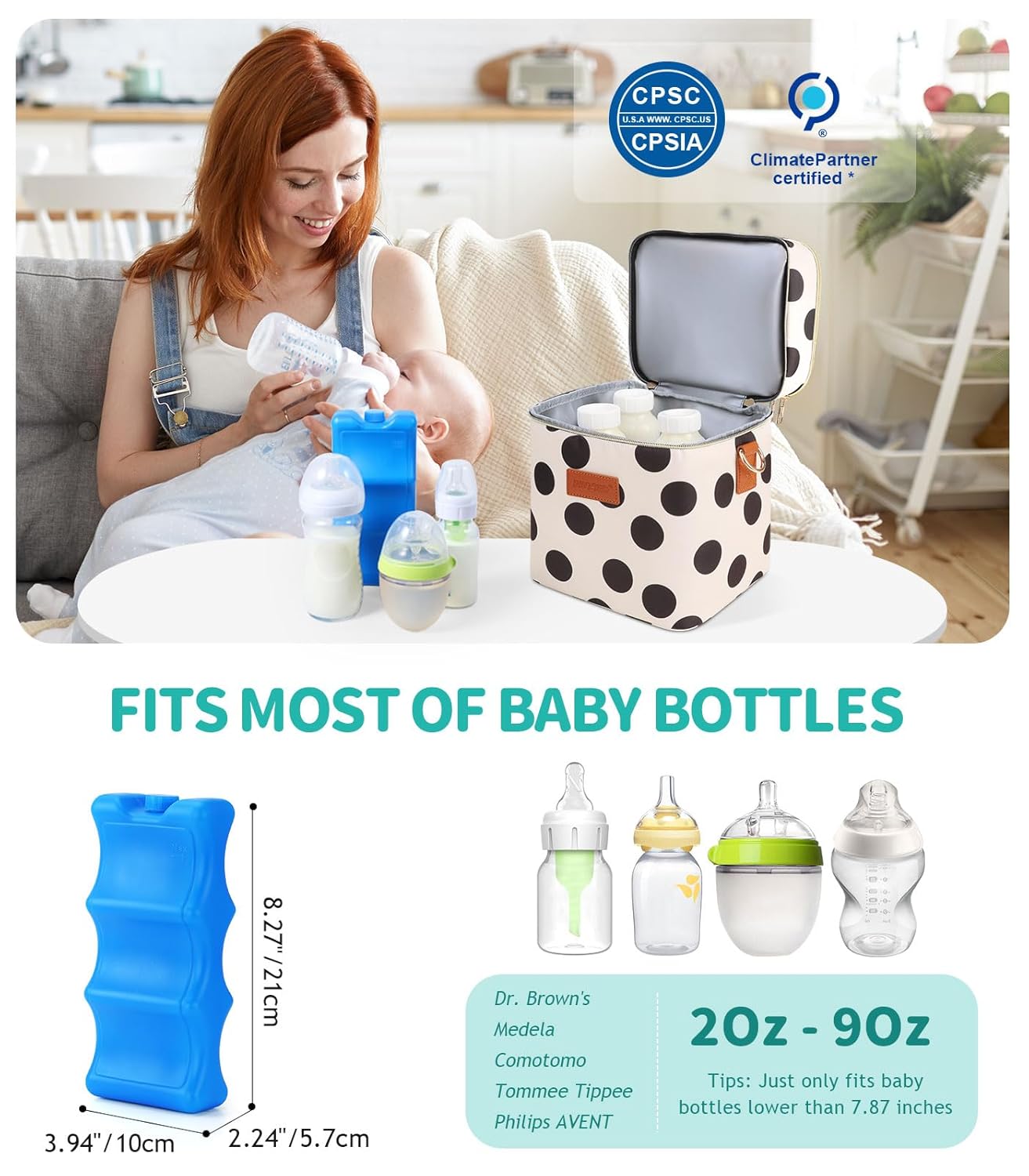 PIIOSER Breastmilk Cooler Bag with Ice Pack Fits 6 Baby Bottles Up to 9 Ounce, Insulated Baby Bottle Tote Bags, Double Layer Waterproof Leak-Proof with Shoulder Strap for Nursing & Working Mom (Grey)