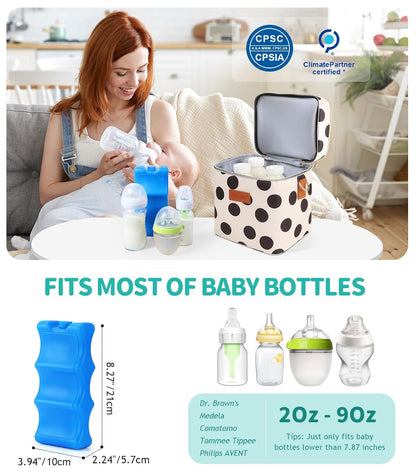 PIIOSER Breastmilk Cooler Bag with Ice Pack Fits 6 Baby Bottles Up to 9 Ounce, Insulated Baby Bottle Tote Bags, Double Layer Waterproof Leak-Proof with Shoulder Strap for Nursing & Working Mom (Grey)
