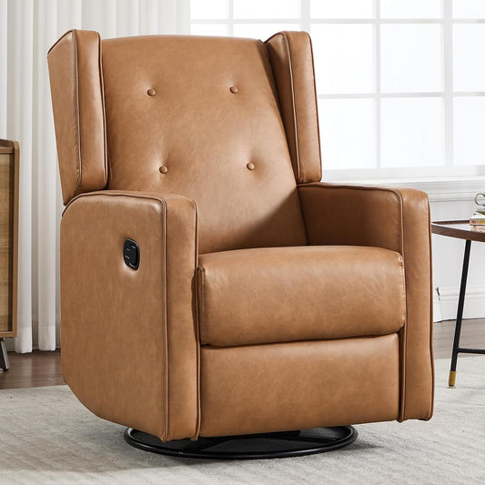 CANMOV Swivel Rocker Recliner Chair, Nursery Glider Chair, Nursery Rocking Chairs, Manual Reclining Chair, White
