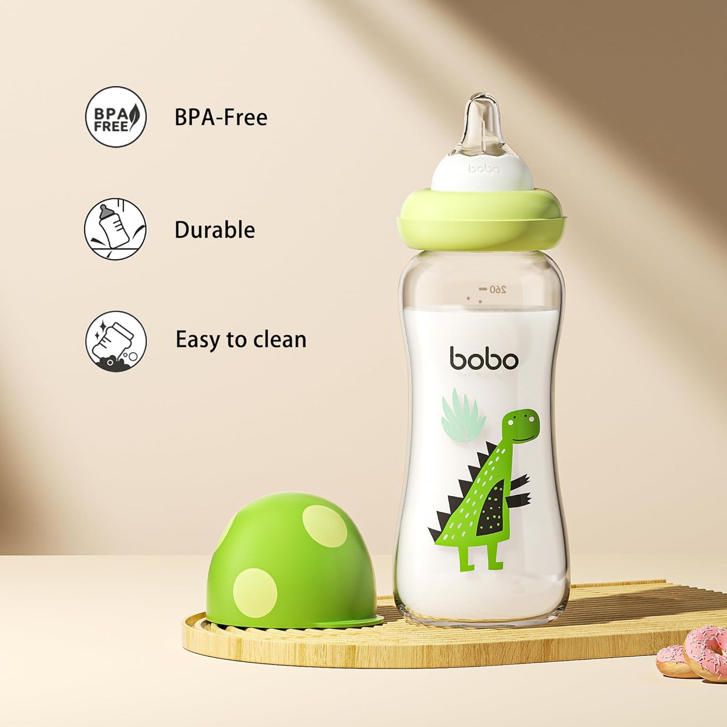 YOHKOH Natural Glass Baby Bottle with Level 1 Slow Flow Nipple, Newborn Anti-Colic Baby Bottles, Wide Neck Mushroom Baby Glass Bottle (Multicolour-A, 3.4oz (Pack of 4))