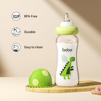 YOHKOH Natural Glass Baby Bottle with Level 1 Slow Flow Nipple, Newborn Anti-Colic Baby Bottles, Wide Neck Mushroom Baby Glass Bottle (Multicolour-A, 3.4oz (Pack of 4))