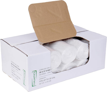 TYPLASTICS 20-30 Gallon Clear Trash Can Liners - 30" x 37" - High Density Garbage Bags - Case of 500 - Multipurpose for Office, Outdoor, Recycling, Industrial and Commercial