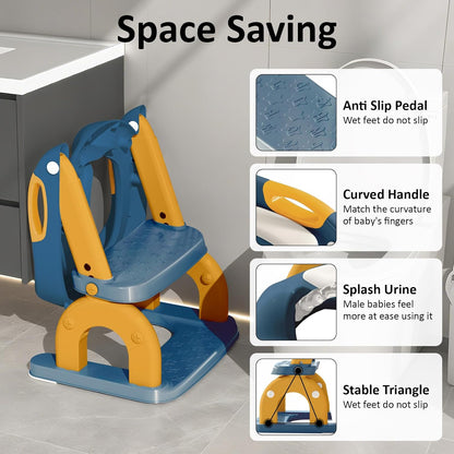 DEEKI Potty Training Seat Upgrade 2 in 1 Toddler Training Toilet Chair Potty Seat with Step Stool Ladder for Baby Kids Boys Girls(Grey)