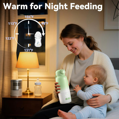 Portable Bottle Warmer for Travel - 12oz Cordless Milk Warmer, Dual Heating Modes for Breast Milk & Water, Fast Heating Smart Temperature Control, Ideal for Outdoor, Car, and Nighttime Feeding