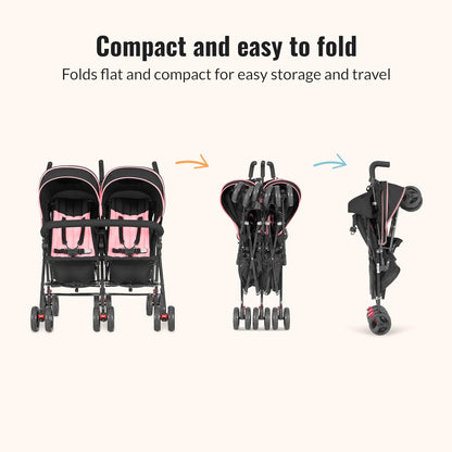 Dream On Me Volgo Twin Umbrella Stroller in Black, Lightweight Double Stroller for Infant & Toddler, Compact Easy Fold, Large Storage Basket, Large and Adjustable Canopy