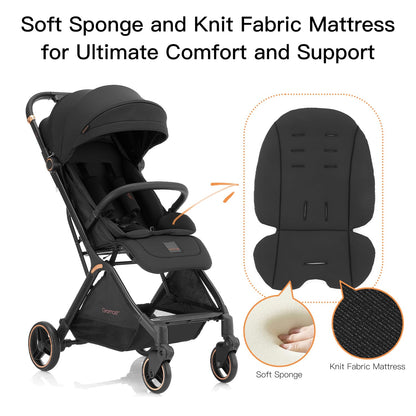 Gromast Gravity Folding Baby Stroller - Portable Travel Toddler Stroller w/Adjustable Backrest, Canopy & Cup Holder, Lightweight and UV Protected, One-Hand Automatic Folding - Green