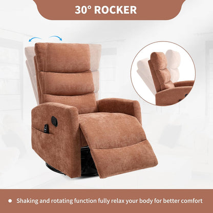 Massage Chair Recliner with Heat, Swivel Rocking Chair Recliner with High Back, Manual Nursery Recliners for Adults,Small Recliner Chair for Small Spaces, Living Room Bedroom, Fabric (Blue Green)