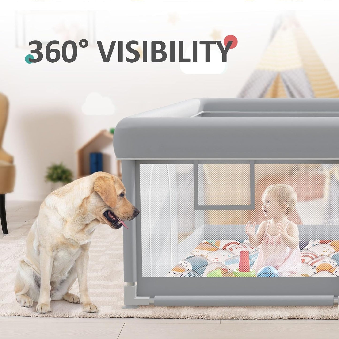 Baby Playpen with Mat 50x50 Inch, Play Pen for Babies and Toddlers with Gate, Baby Fence Sturdy Safety Playpen, Indoor & Outdoor Kids Activity Center