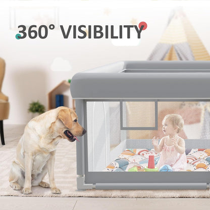 Baby Playpen with Mat 50x50 Inch, Play Pen for Babies and Toddlers with Gate, Baby Fence Sturdy Safety Playpen, Indoor & Outdoor Kids Activity Center