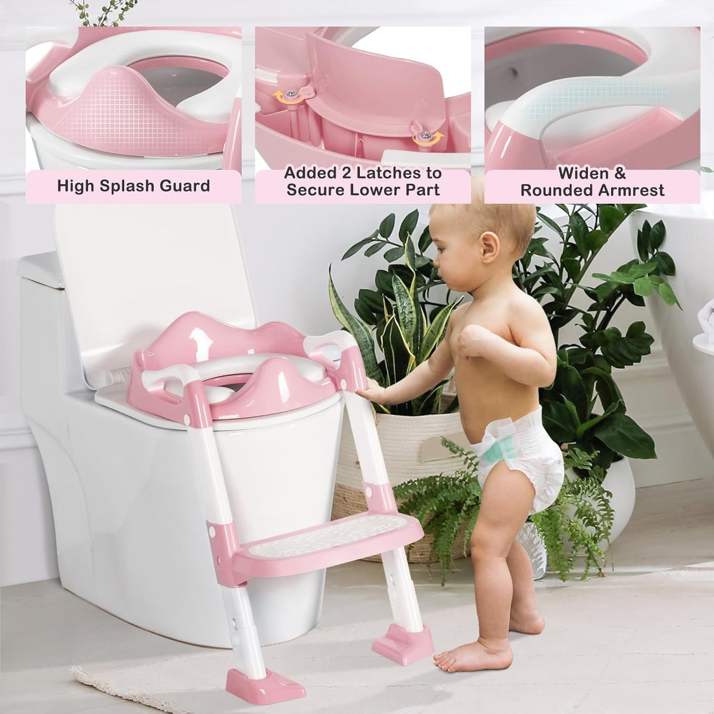 BRINJOY Potty Training Seat with Step Stool Ladder, Potty Toilet Toddler Seat w/Potty Training Chart & Cushion Handle, Kids Potty Training Toilet Chair for Girls Boys w/Non-Slip Pads Wide Step